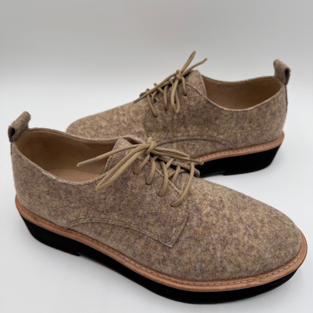 Eileen Fisher Nims Felt Platform Oxford Shoes Minimalist Womens 9.5‎ Barley Tan